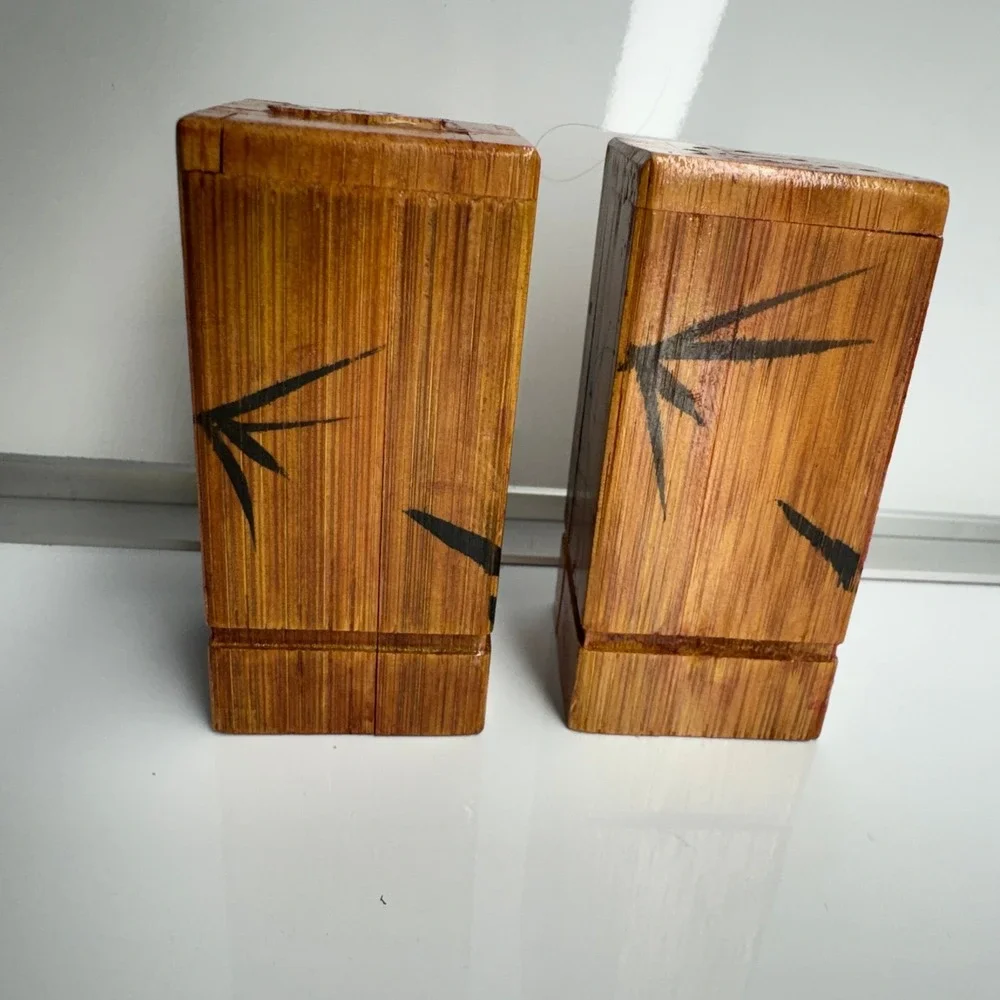 Vintage Bamboo Boxes Set of 2 Hand Painted Bamboo Art‎ Decor Storage